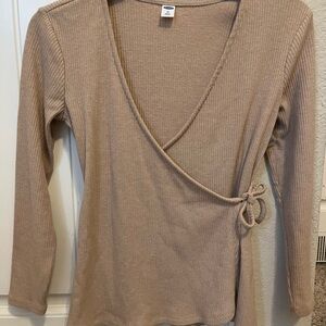 Old Navy Beige Ribbed Wrap Blouse
